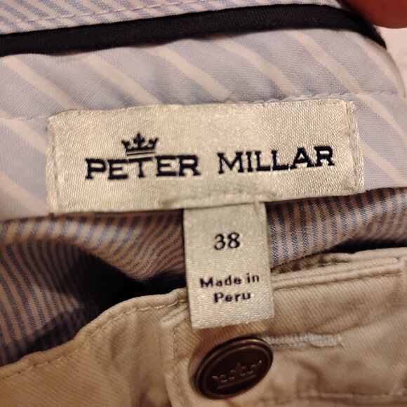 Peter Millar pants mens 38x32 beige golf flat front straight leg chino - Picture 7 of 9